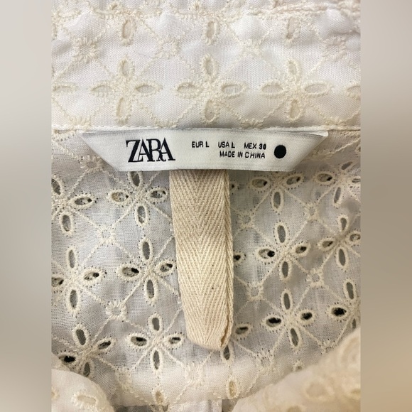 Zara Oversized Cotton Shirt with Openwork Eyelet Embroidery – Size L - Picture 12 of 14